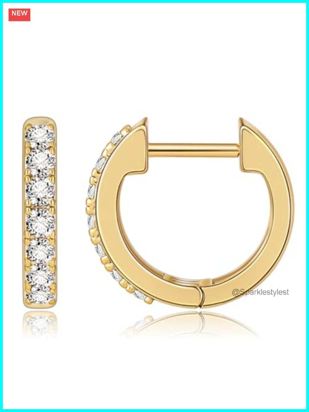 14K Gold Plated Huggie Hoop Earrings Small CZ Hypoallergenic